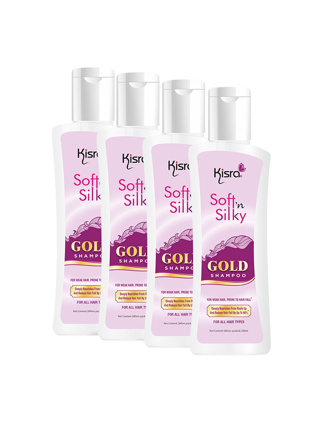 

KISRA Soft'n Silk Set Of 4 Gold Restoring Shampoo 100ml Each, White