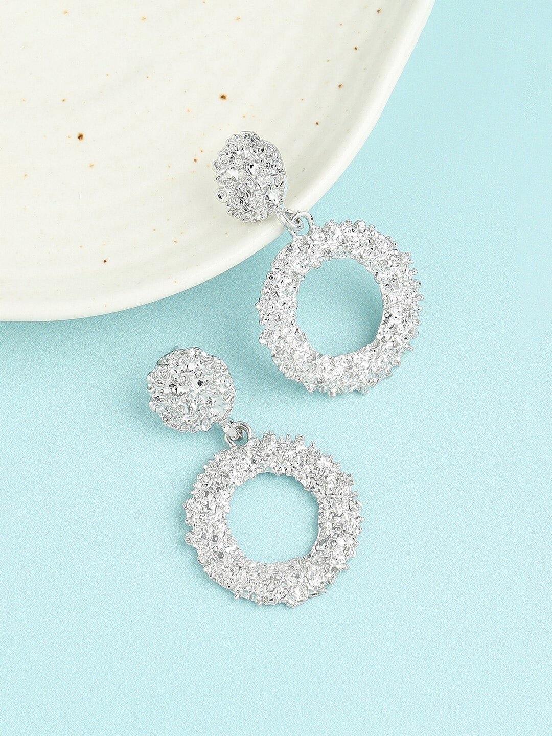 

AVANT-GARDE PARIS Silver-Plated Artificial Stones Contemporary Drop Earrings