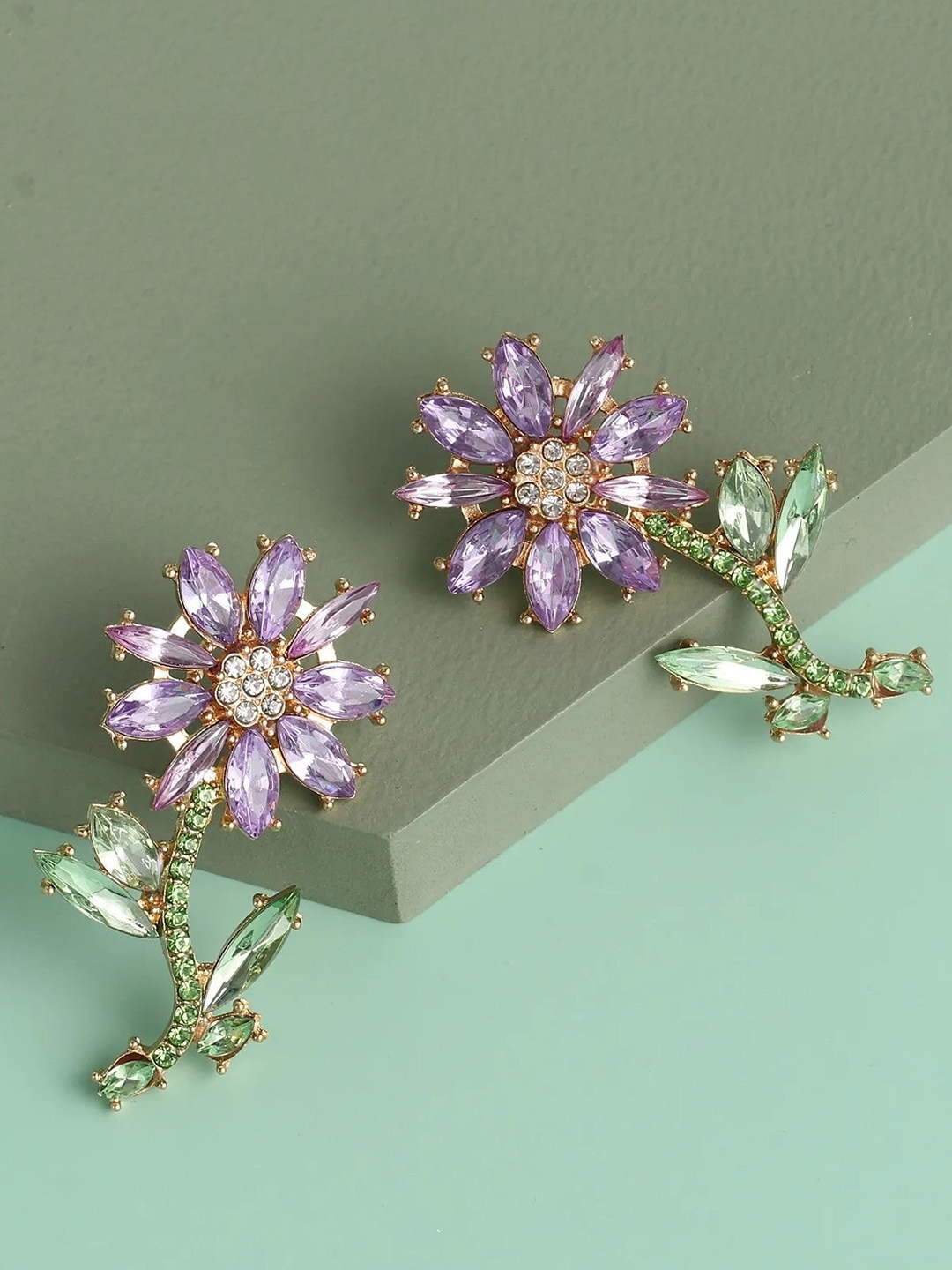 

AVANT-GARDE PARIS Gold-Plated Rhinestone Floral Drop Earrings