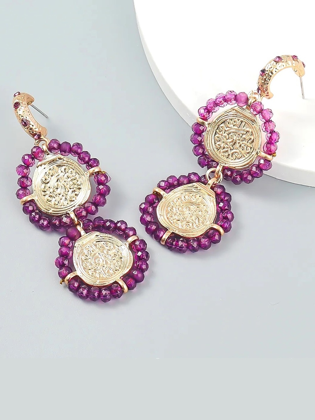 

AVANT-GARDE PARIS Gold-Plated Artificial Stones and Beads Contemporary Drop Earrings