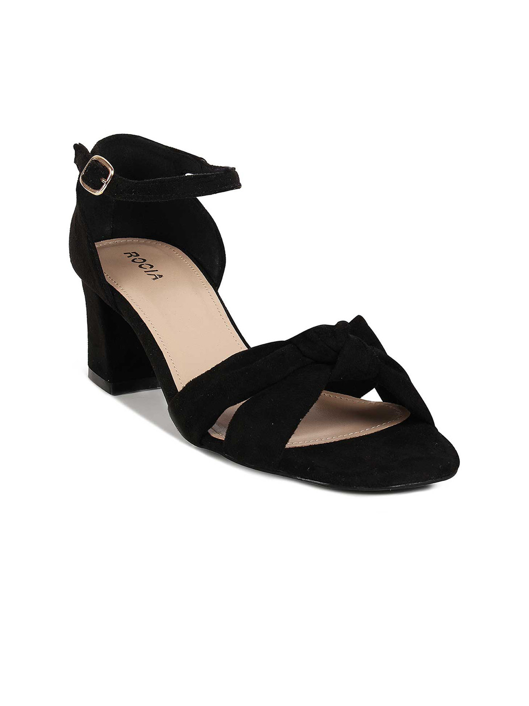 

Rocia Square Toe Suede Block Heels With Ankle Strap, Black