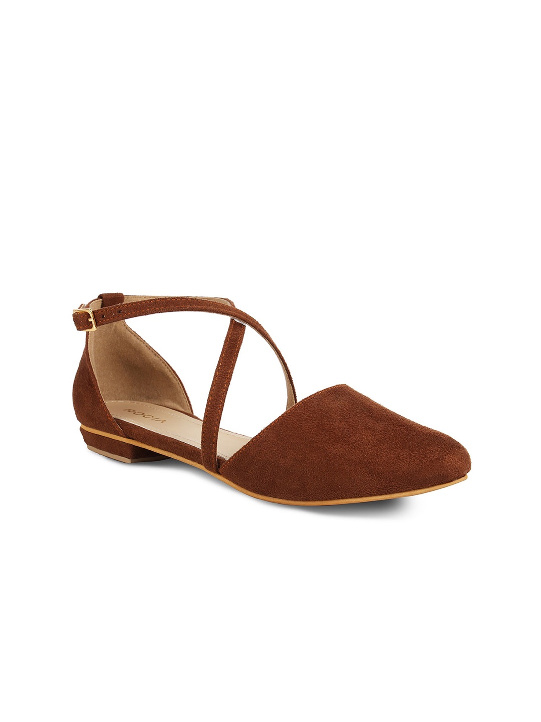 

Rocia Cross Strap Round Toe Mules, Camel brown