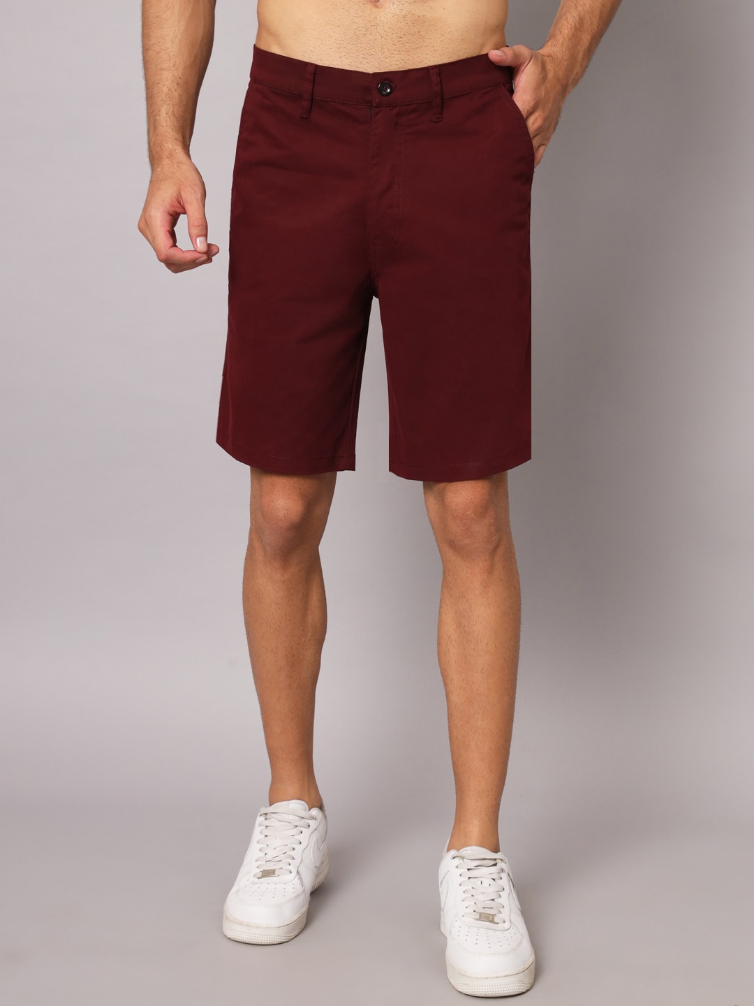 

PEPPYZONE Men Knee Length Mid-Rise Chino Shorts, Maroon