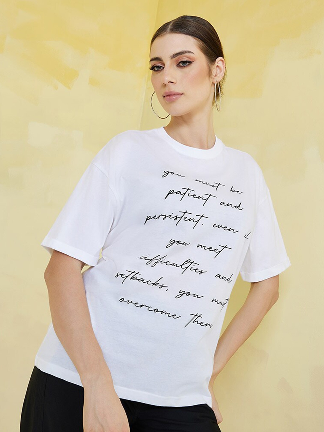 

Styli You Must Be Patient Slogan Oversized Longline T-Shirt, White
