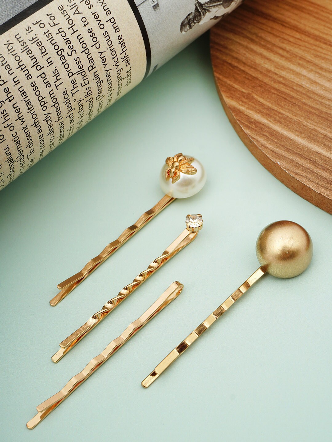 

Ferosh Set of 4 Pearl Ball Hair Clip, Gold