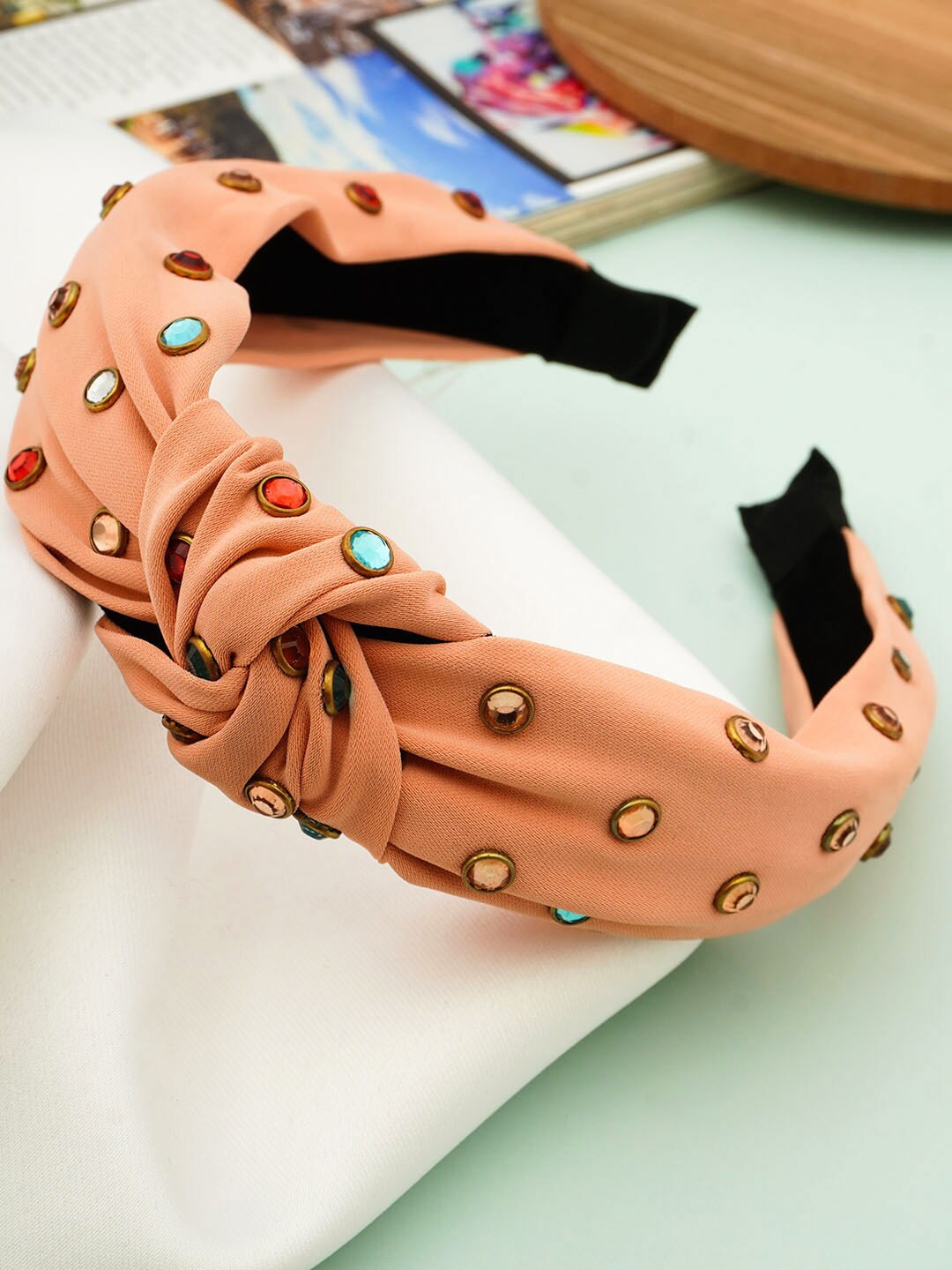 

Ferosh Women Stone Embellished Hairband, Peach