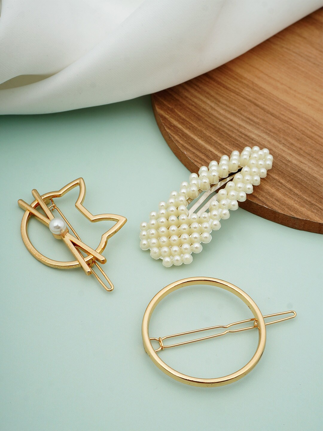 

Ferosh Women Set Of 3 Cat Beaded Hair Accessory Set, Gold