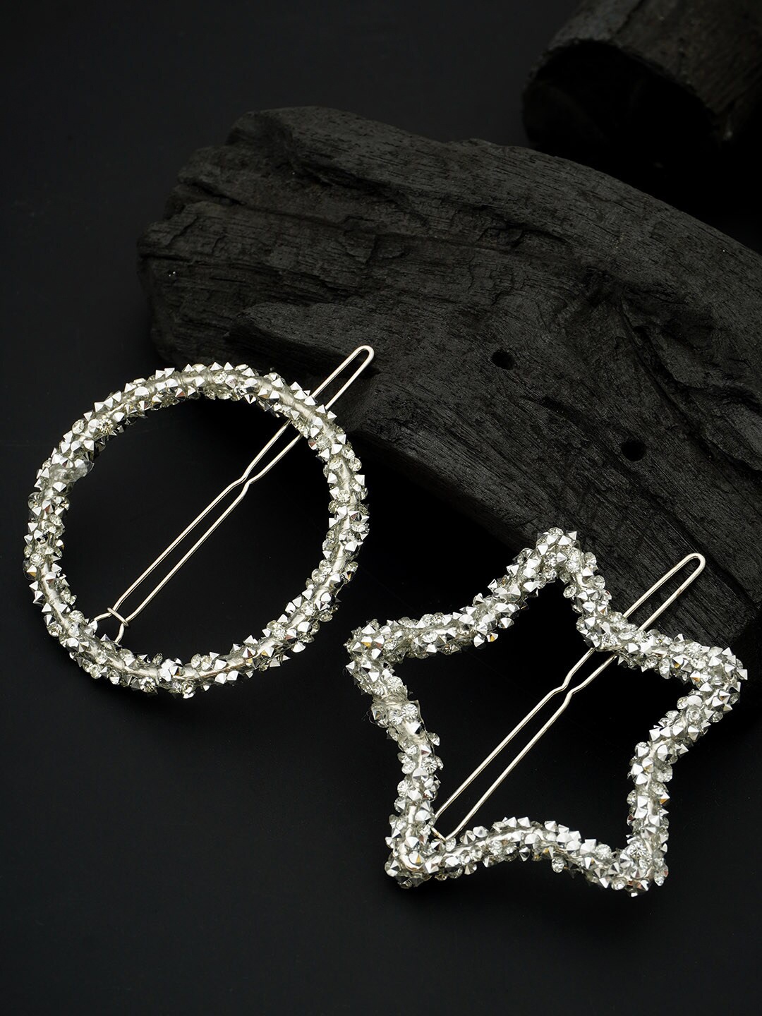 

Ferosh Women Set Of 2 Embellished Crystal Star Ring Bobby Pins, Silver