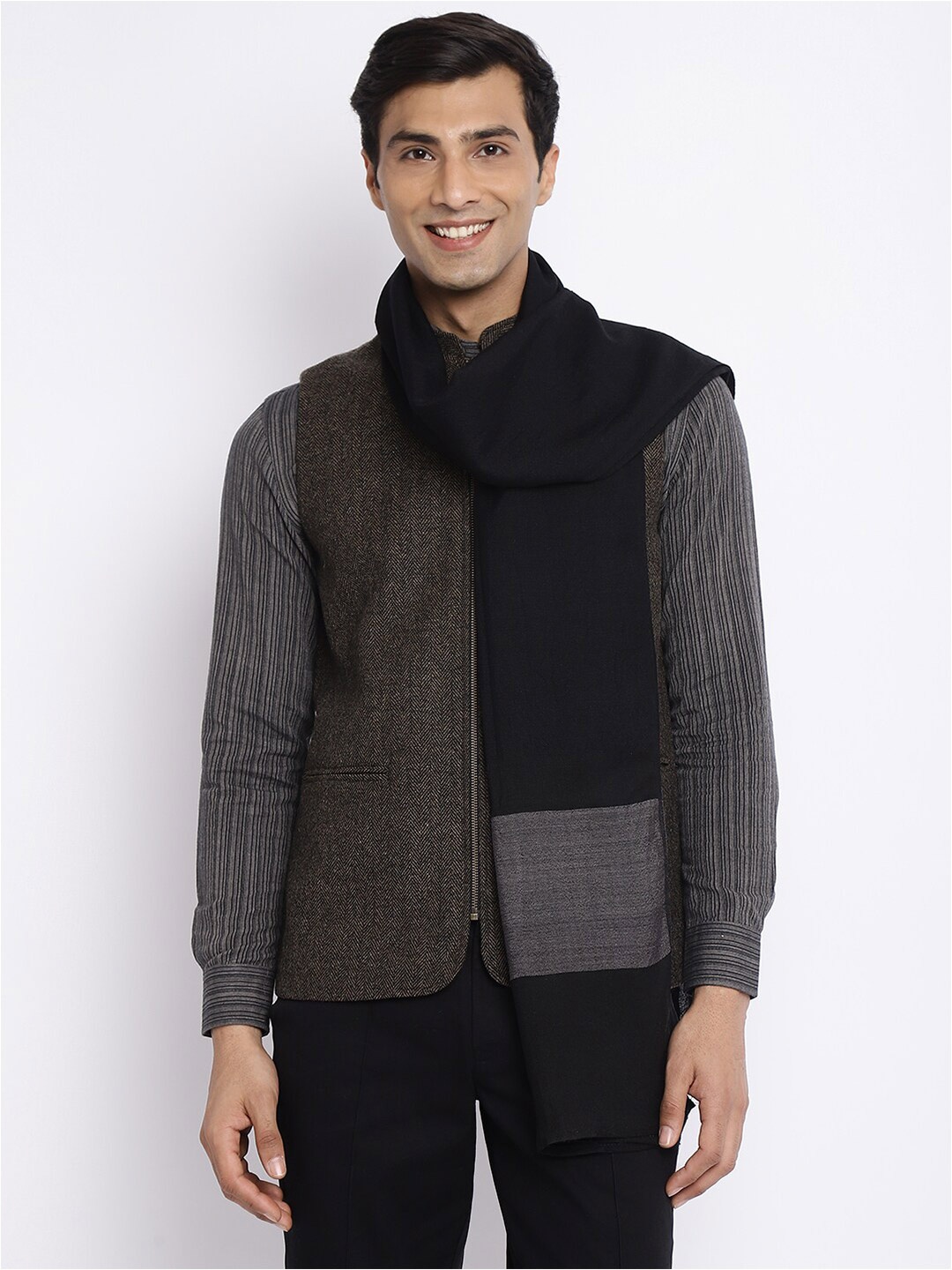

Fabindia Men Hand Woven Wool Stole, Black