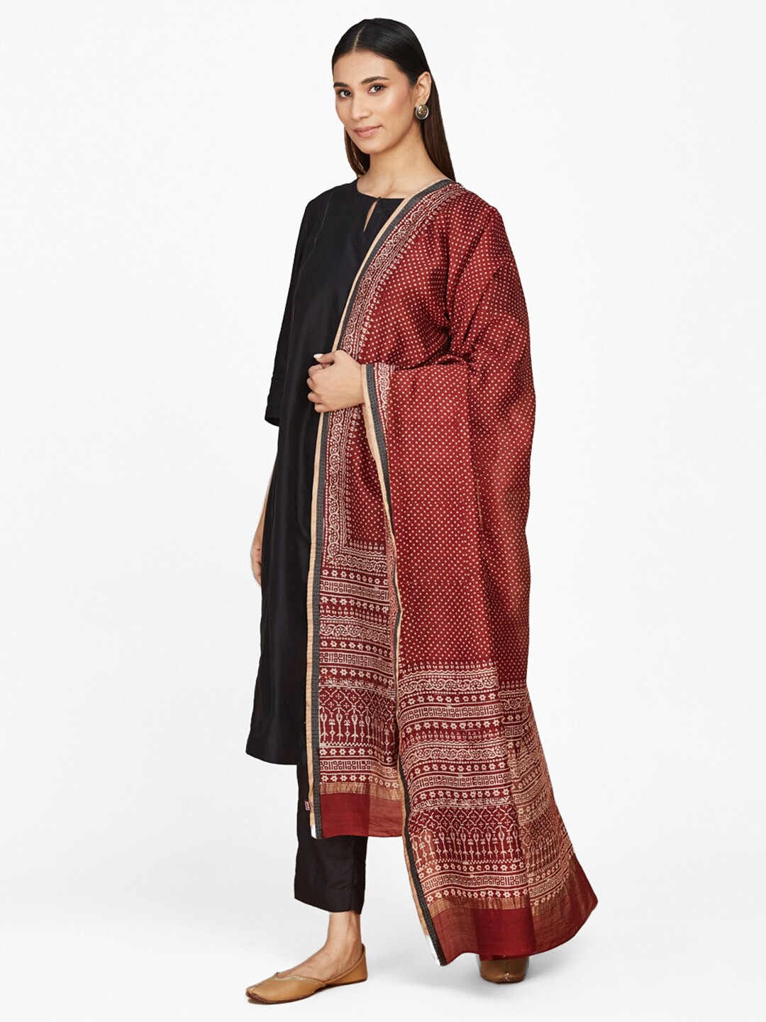 

Fabindia Printed Cotton Silk Dupatta, Red