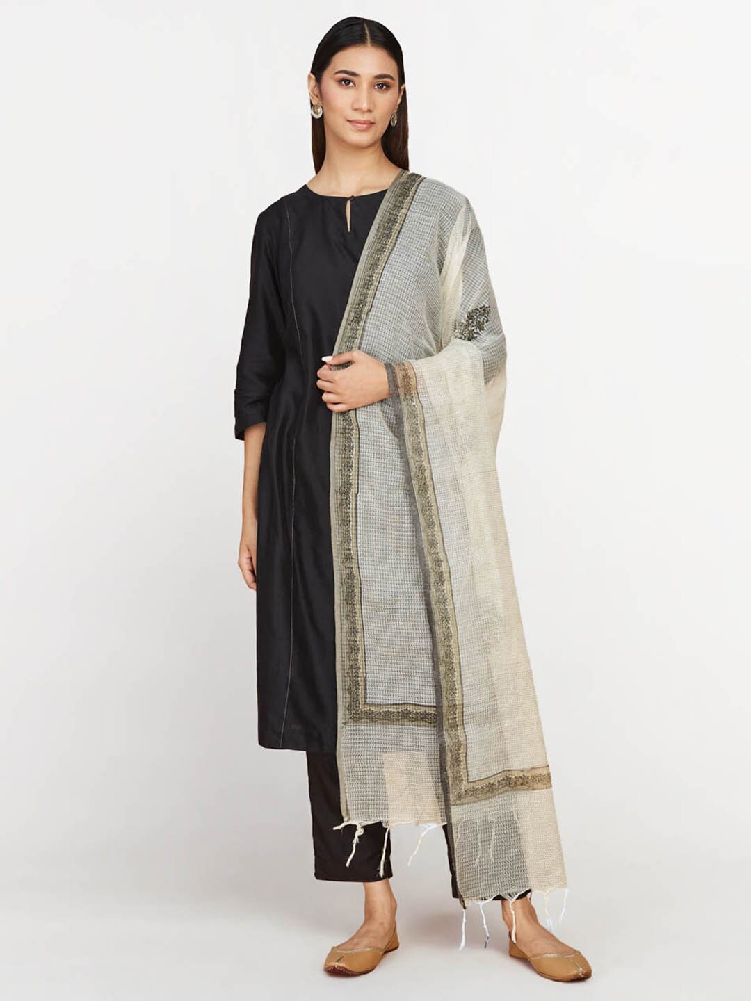 

Fabindia Printed Block Print Dupatta, Beige