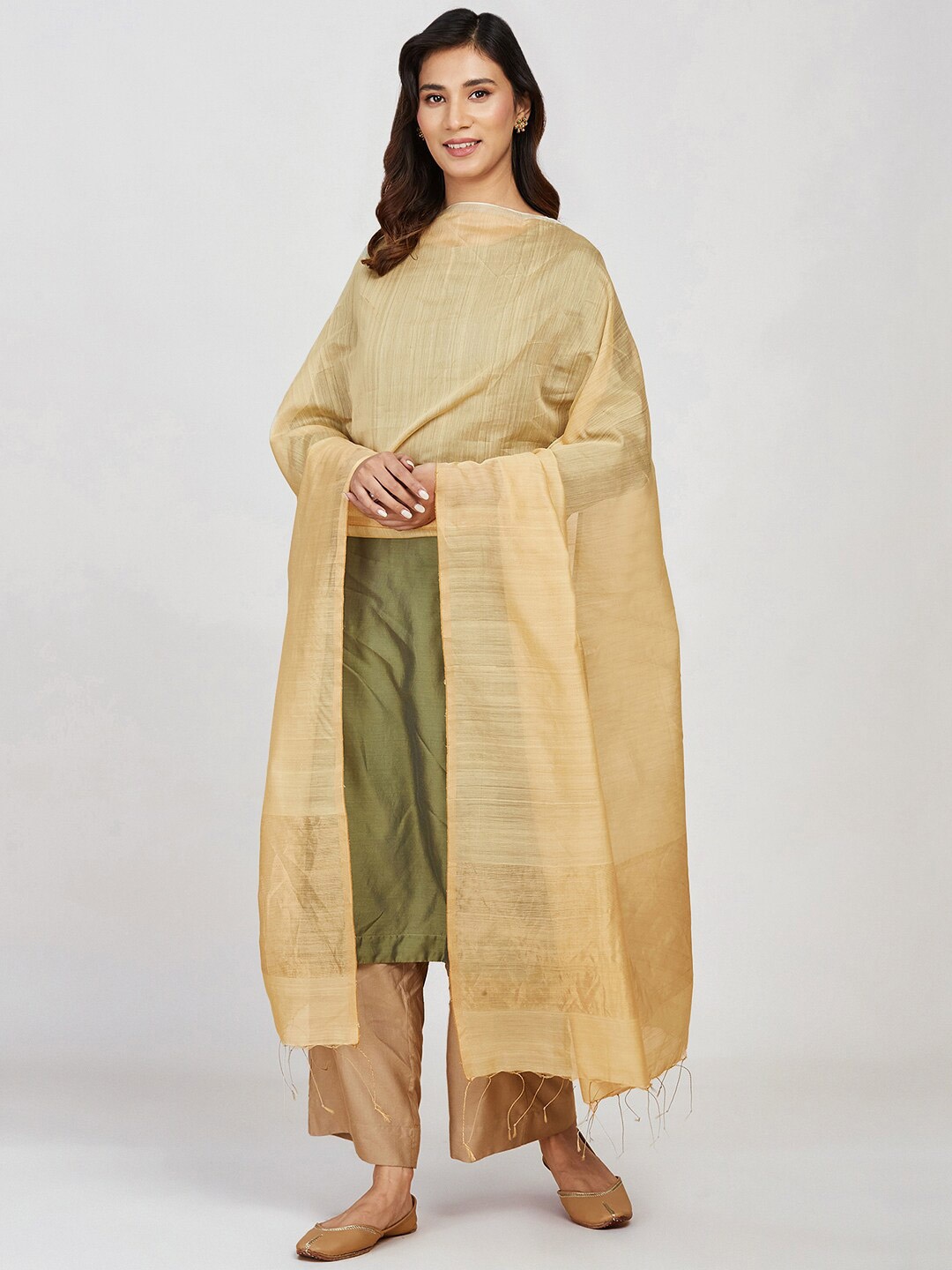 

Fabindia Cotton Silk Woven Dupatta, Beige