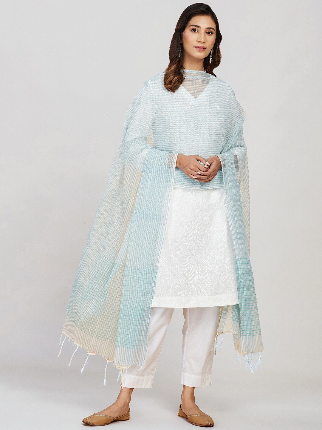 

Fabindia Printed Block Print Cotton Dupatta, Blue