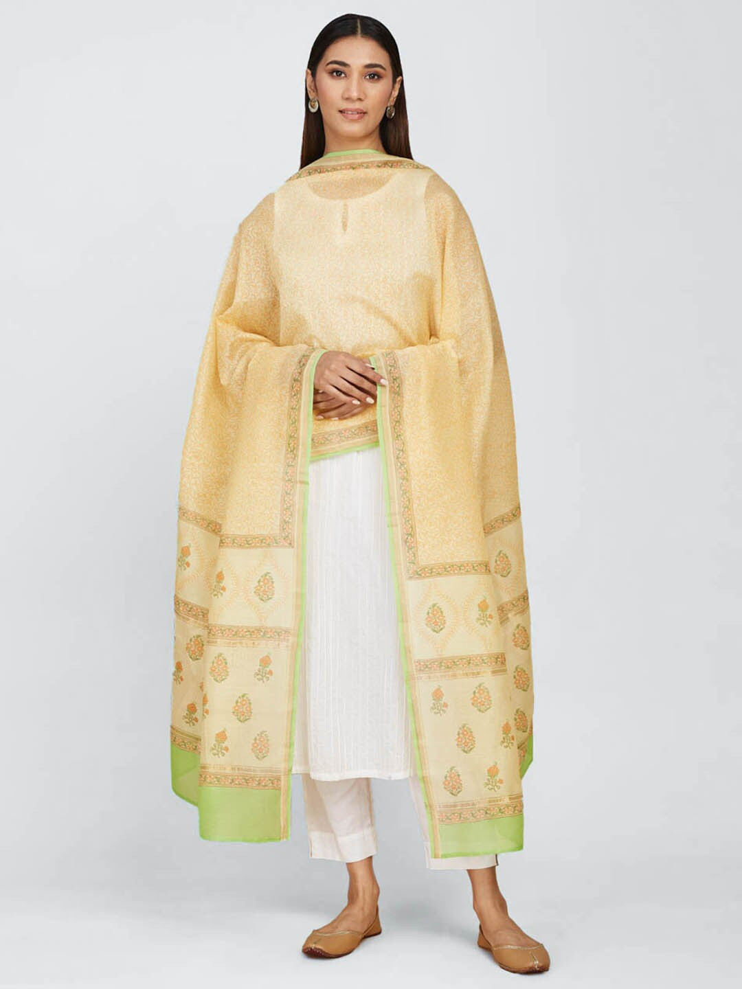 

Fabindia Printed Cotton Silk Block Print Dupatta, Yellow