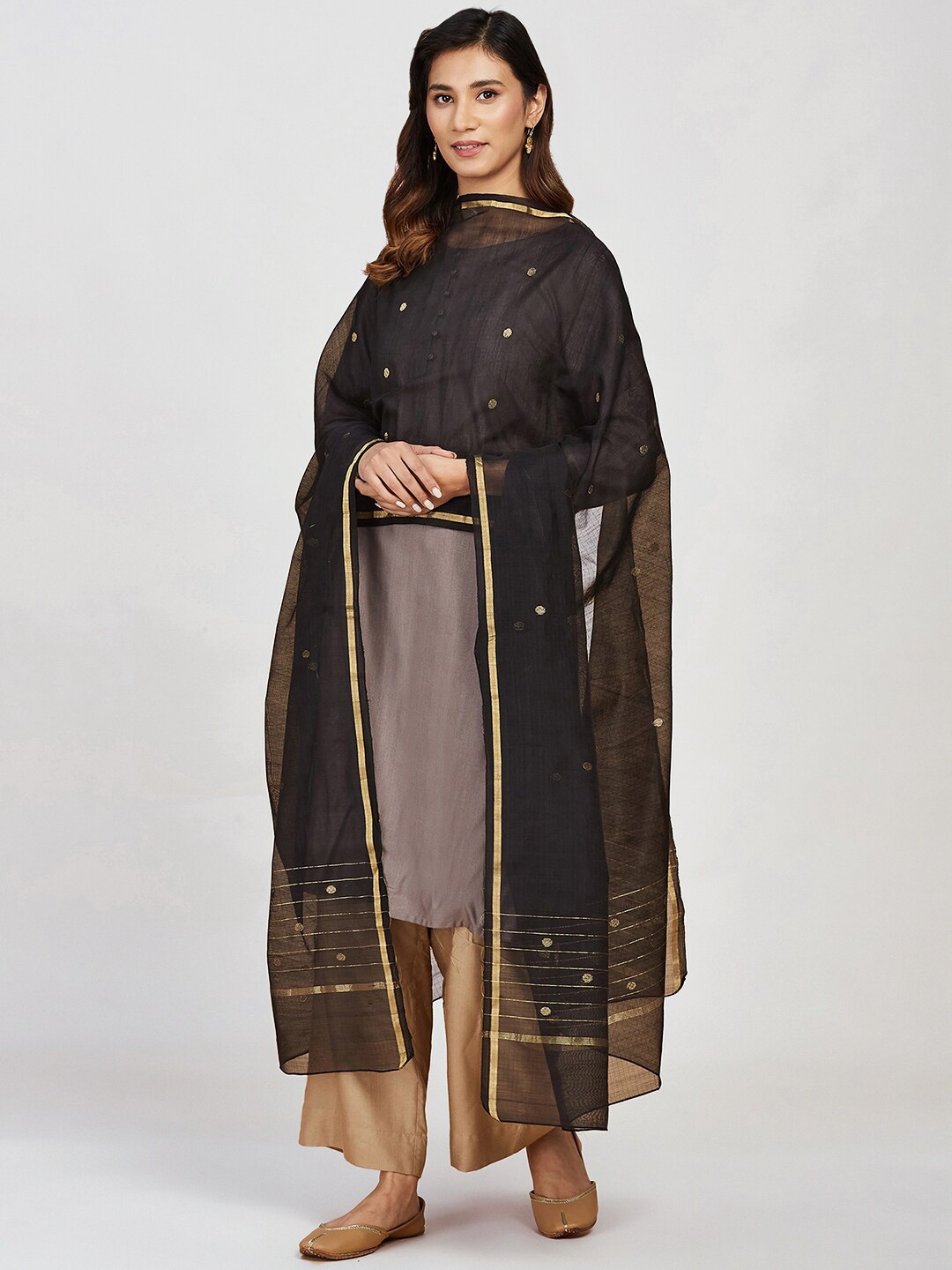 

Fabindia Woven Design Cotton Silk Dupatta, Black