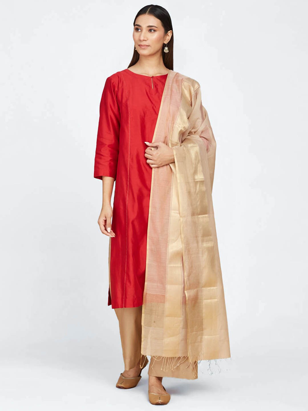 

Fabindia Cotton Silk Woven Dupatta, Beige