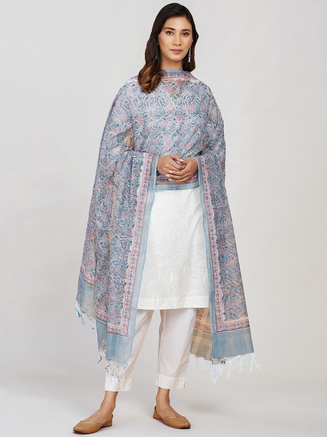 

Fabindia Cotton Printed Block Print Dupatta, Blue