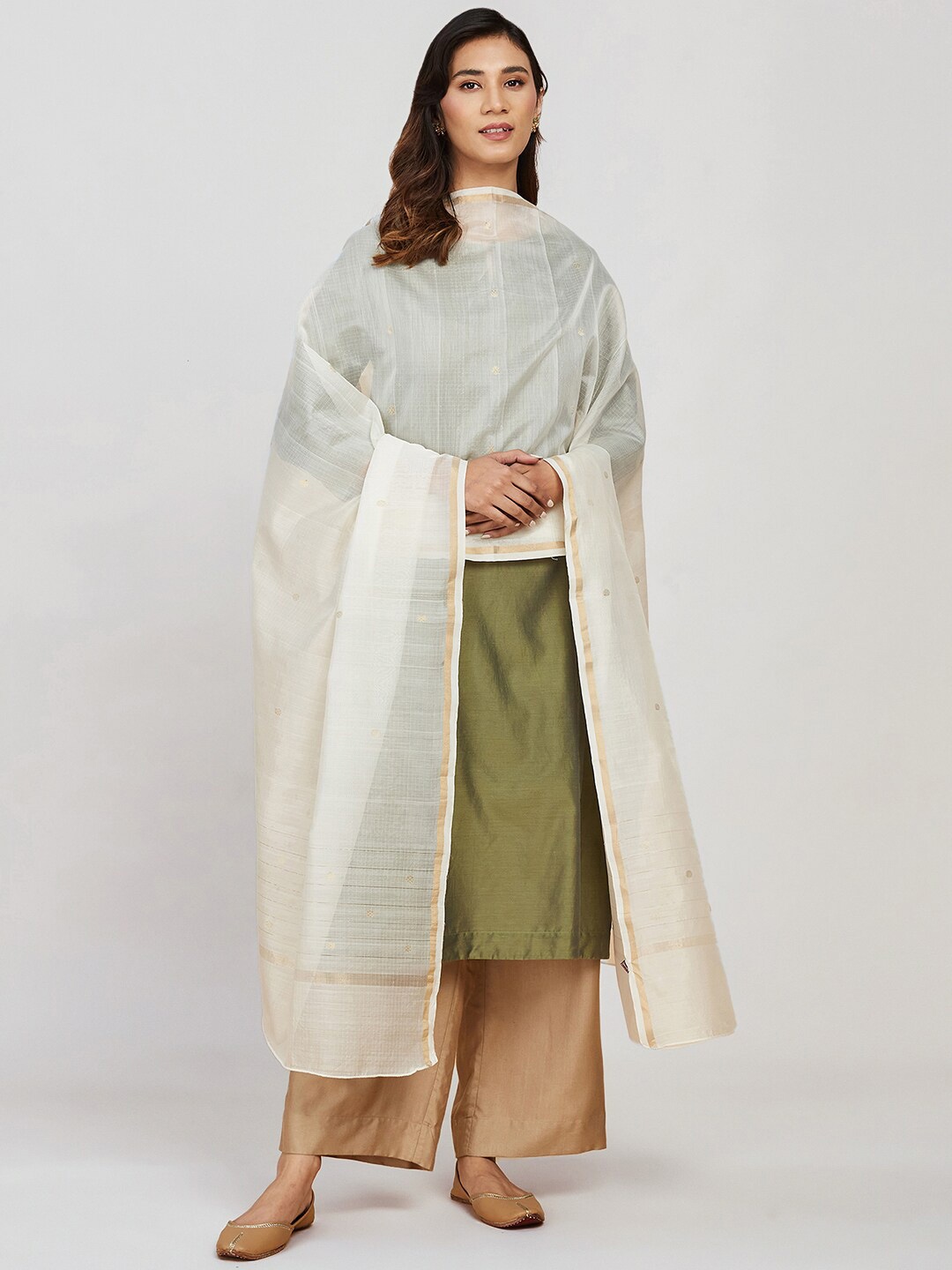 

Fabindia Woven Design Cotton Silk Dupatta, Off white