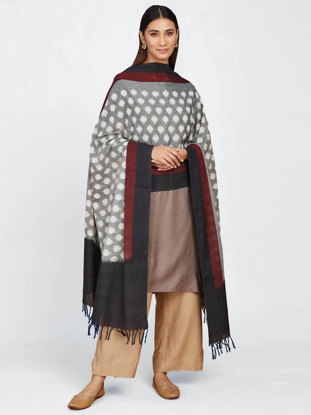 

Fabindia Woven Design Ikat Design Cotton Dupatta, Off white