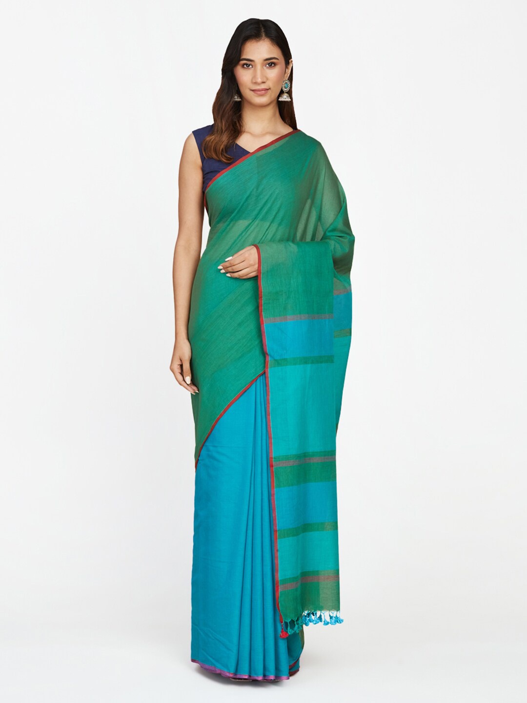 

Fabindia Pure Cotton Block Print Saree, Blue