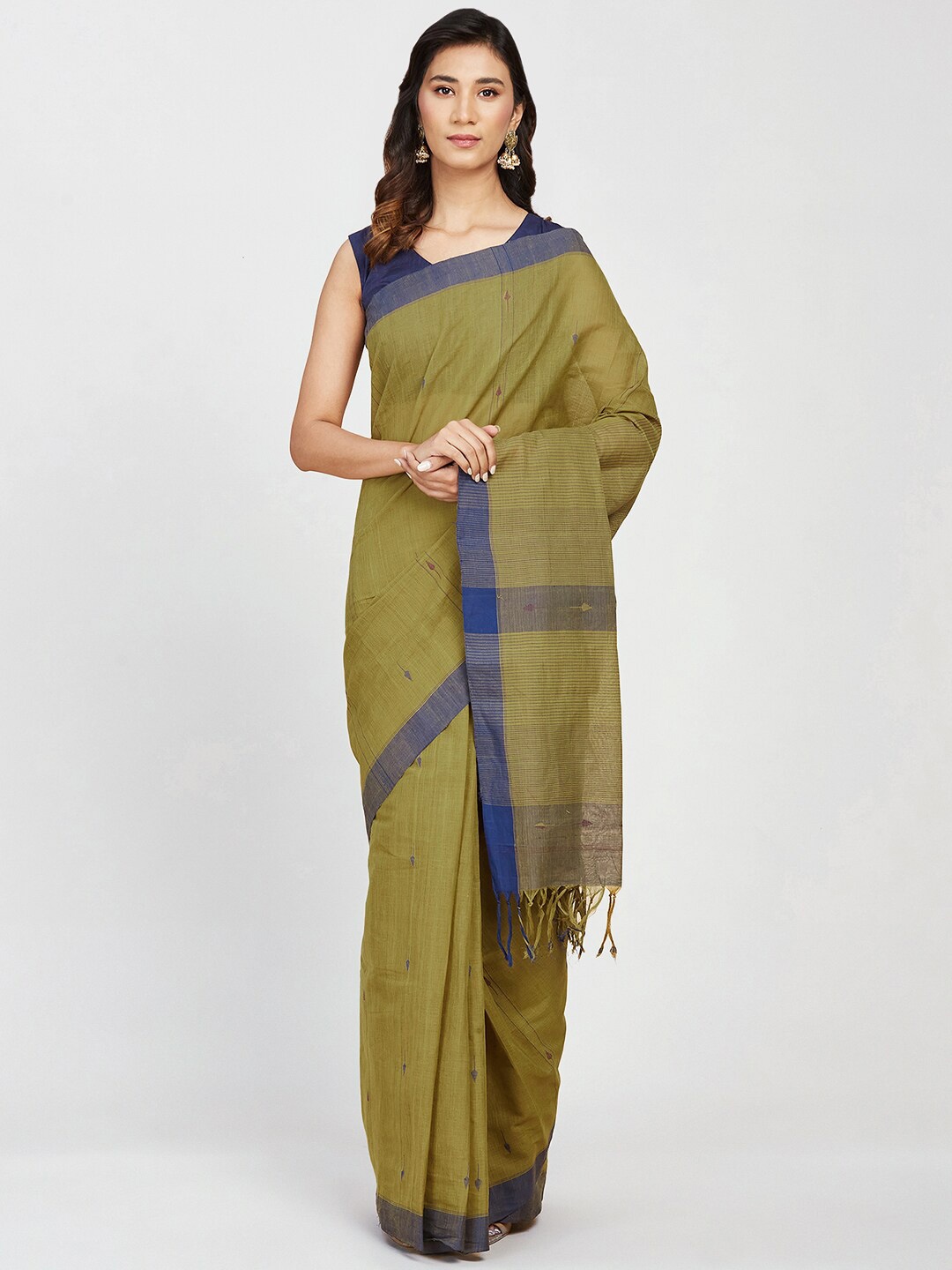 

Fabindia Ethnic Motif Woven Design Cotton Saree, Olive