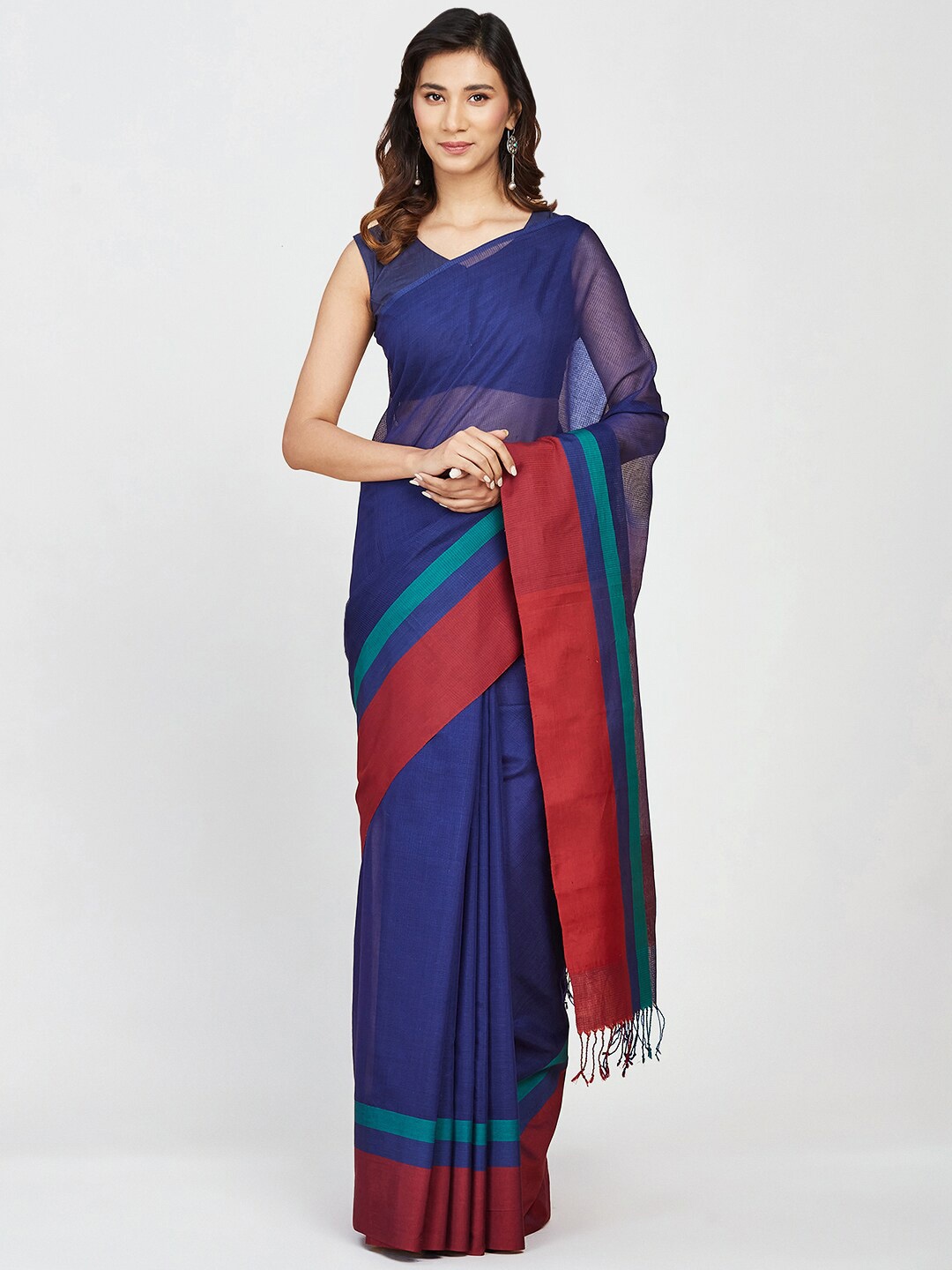 

Fabindia Tasseled Viscose Rayon Saree, Navy blue