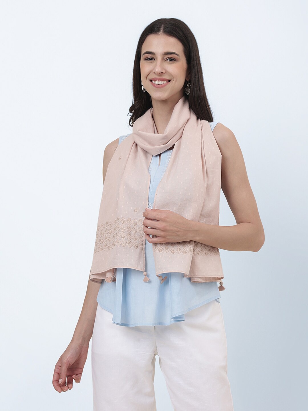 

Fabindia Embroidered Cotton Stole, Beige