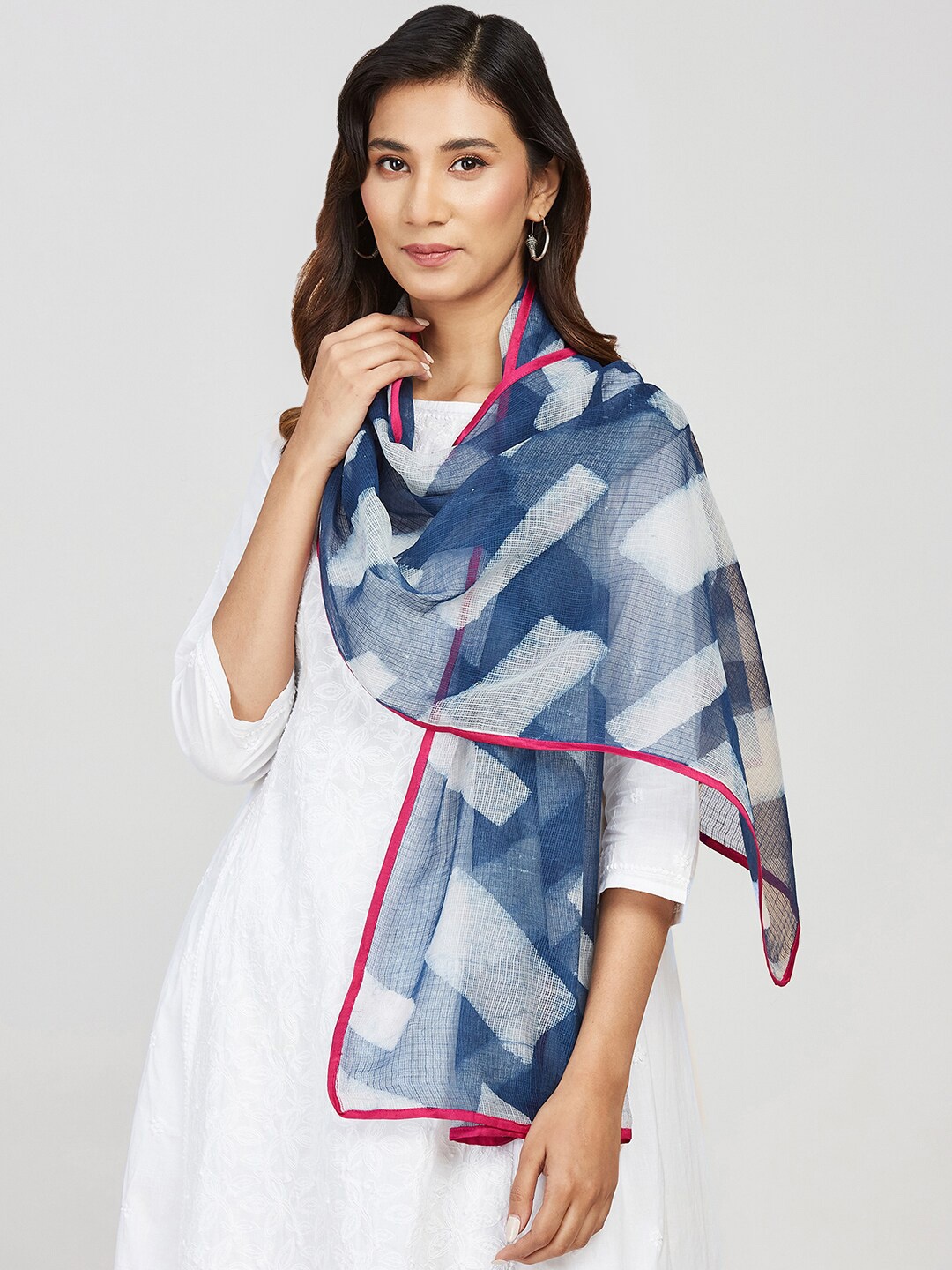 

Fabindia Dabu Printed Cotton Silk Stole, Blue