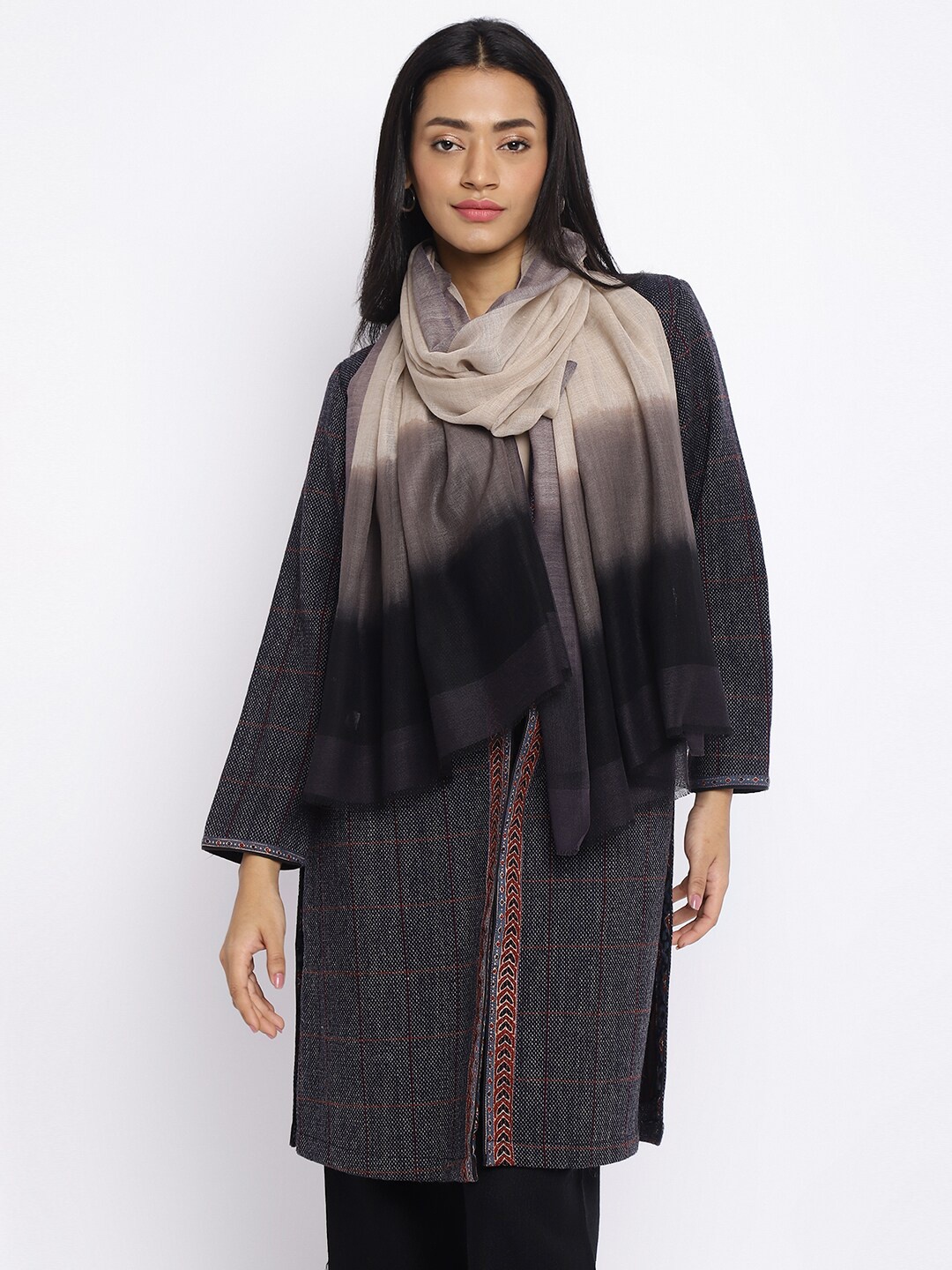 

Fabindia Tie And Dye Wool Stole, Black