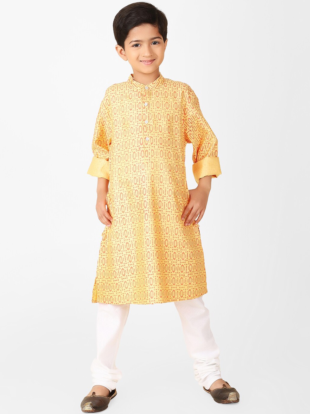 

Fabindia Boys Ethnic Motifs Printed Kurta, Mustard