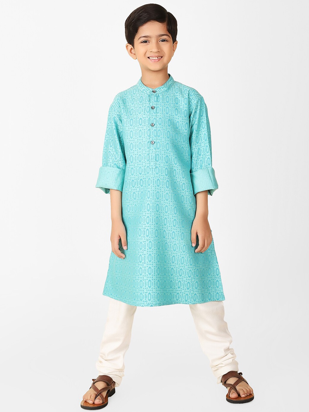 

Fabindia Boys Ethnic Motifs Printed Kurta, Turquoise blue