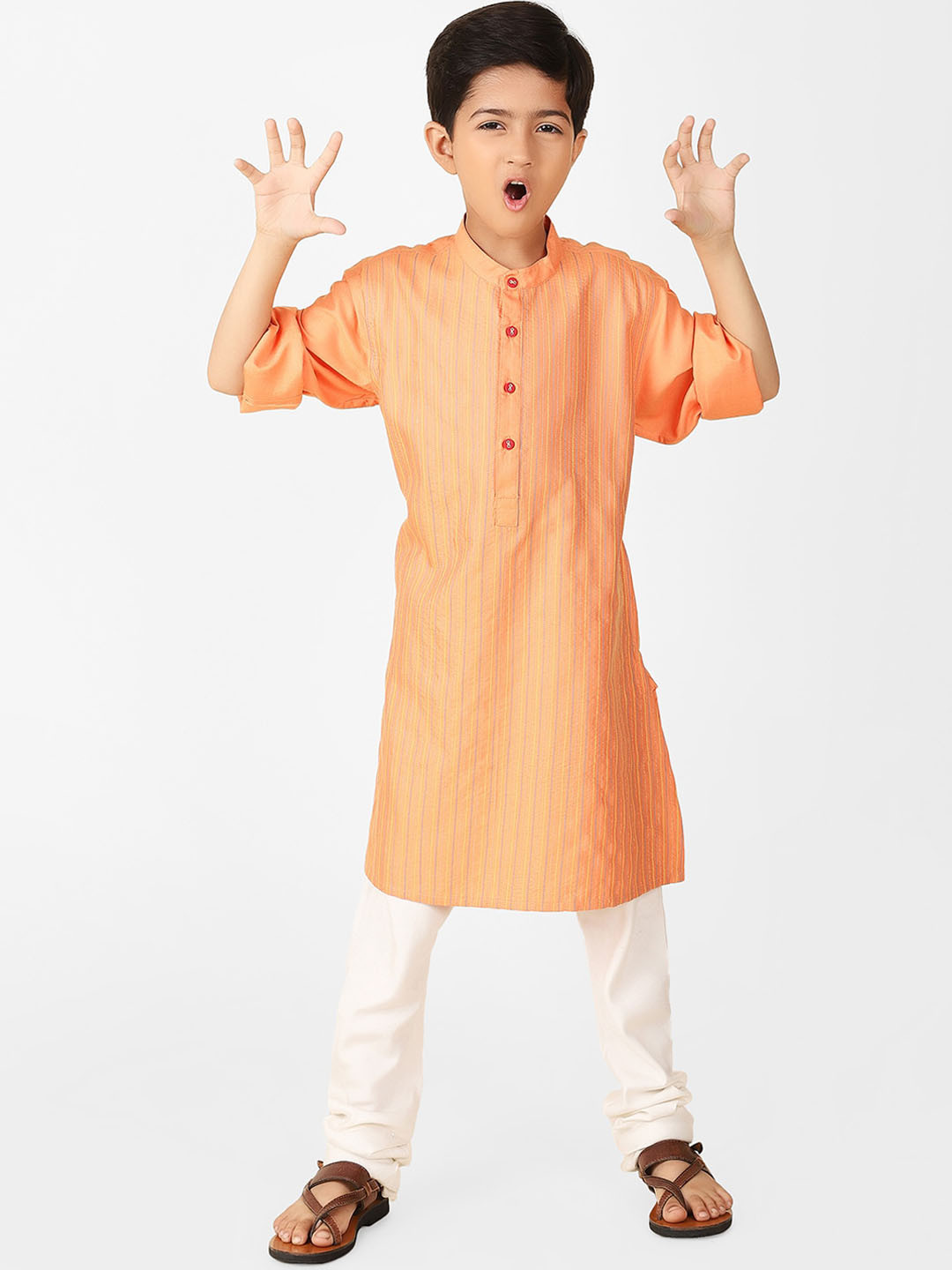 

Fabindia Boys Striped Thread Work Kurta, Peach