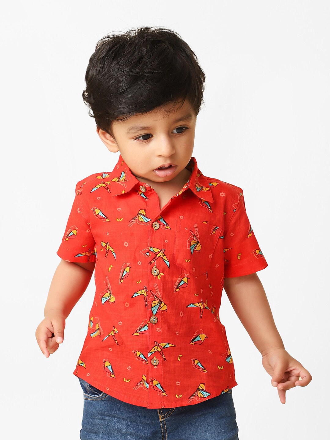 

Fabindia Infants Boys Conversational Printed Cotton Casual Shirt, Red