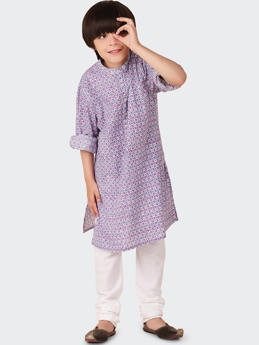 

Fabindia Boys Geometric Printed Cotton Kurta, Purple