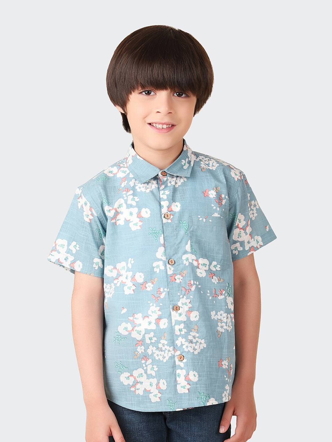 

Fabindia Boys Floral Printed Cotton Casual Shirt, Blue