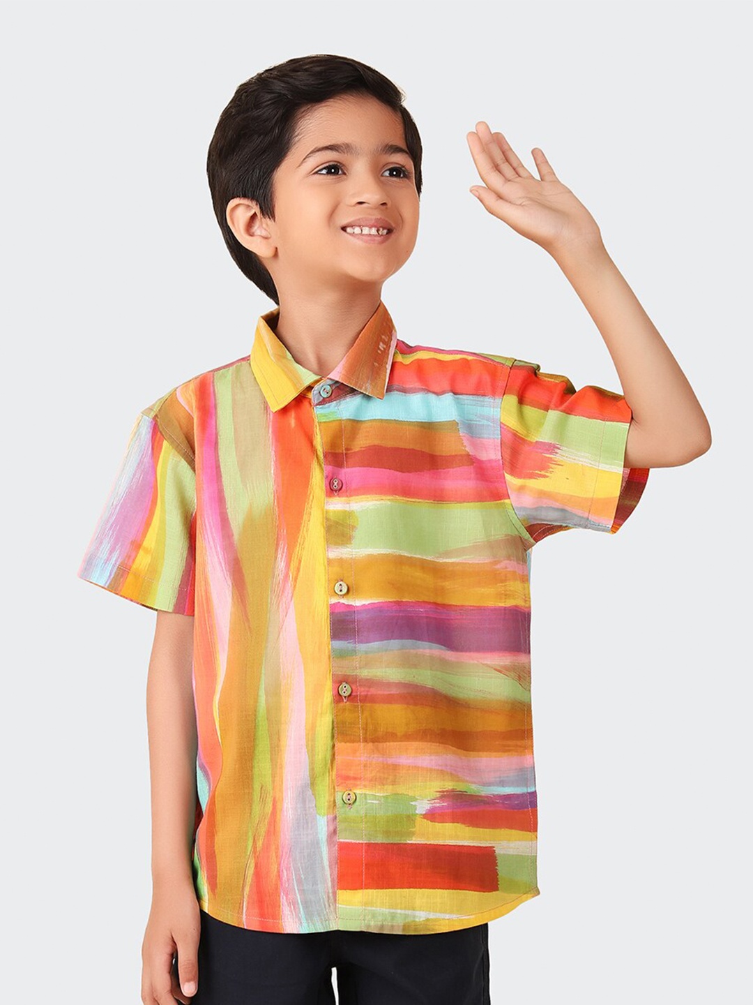 

Fabindia Boys Candy Stripes Cotton Casual Shirt, Yellow