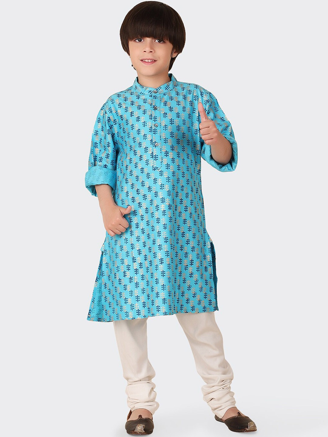 

Fabindia Boys Ethnic Motifs Printed Kurta, Turquoise blue