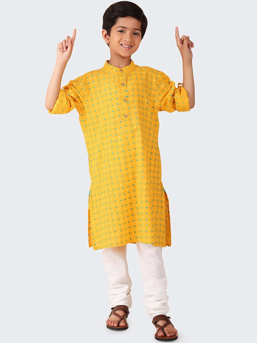 

Fabindia Boys Abstract Printed Cotton Kurta, Yellow