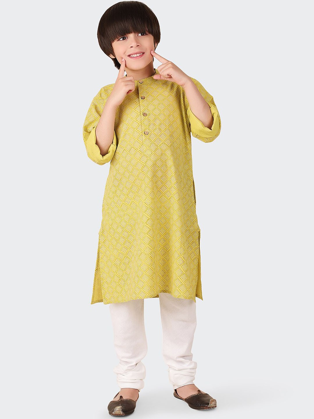 

Fabindia Boys Ethnic Motifs Printed Cotton Kurta, Mustard