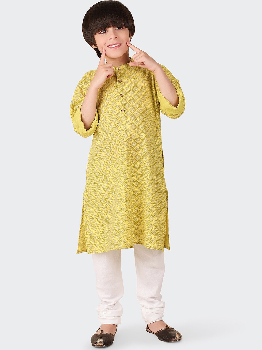 

Fabindia Boys Ethnic Motifs Printed Cotton Kurta, Mustard