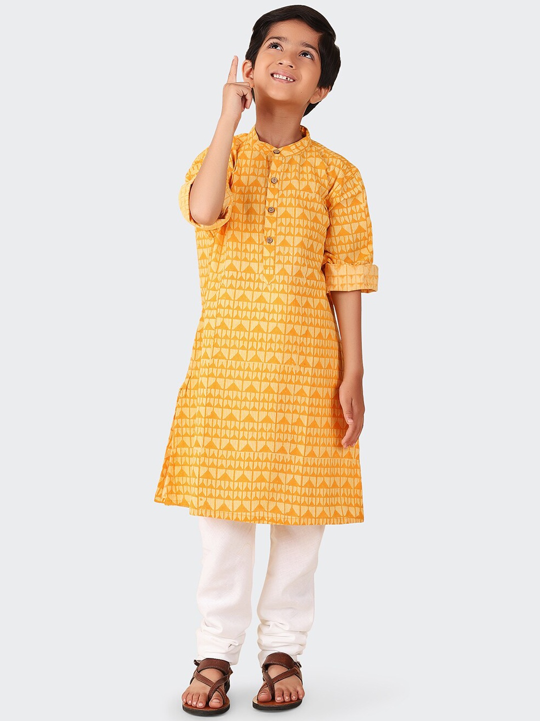 

Fabindia Boys Geometric Printed Cotton Kurta, Mustard