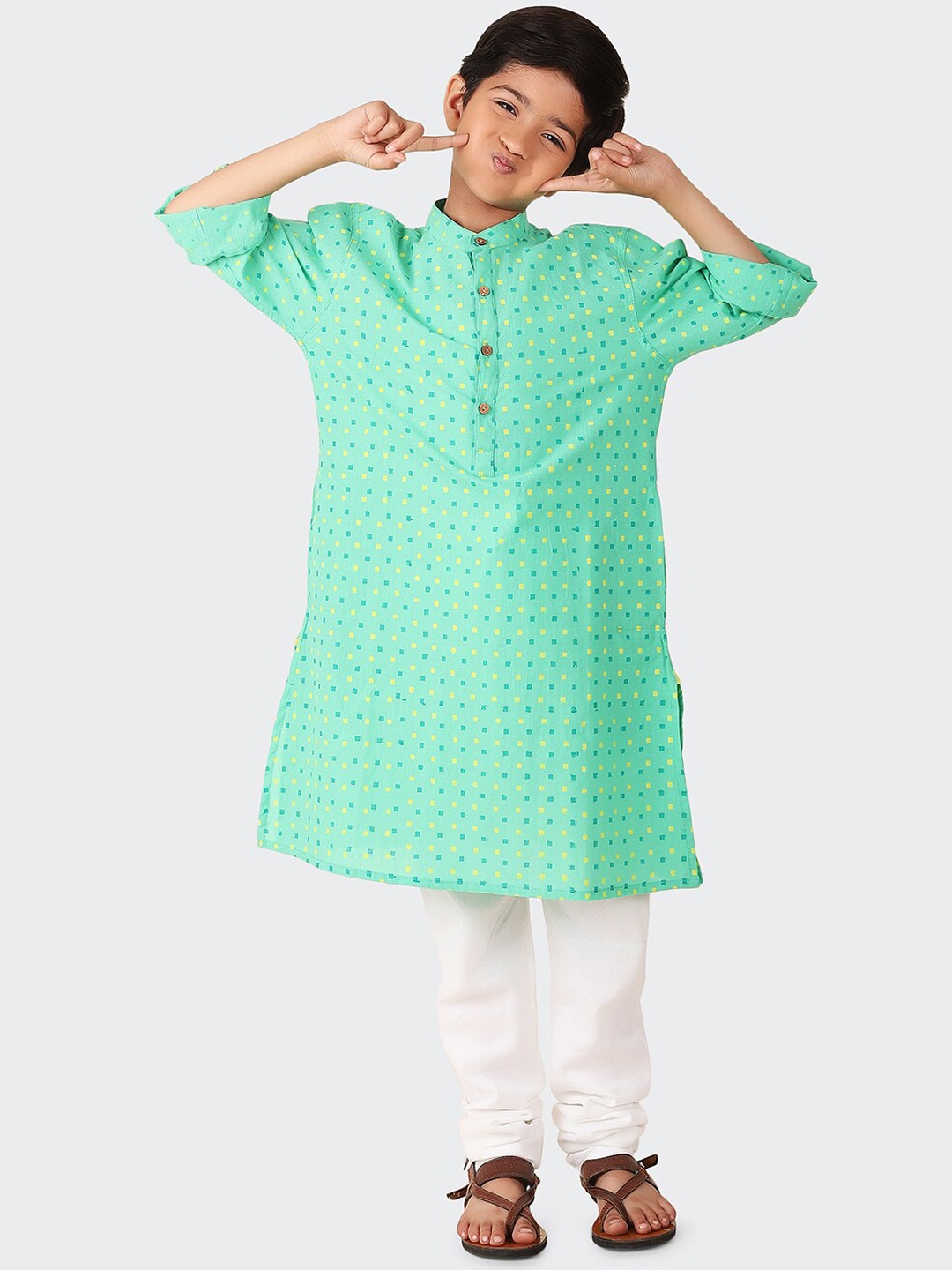 

Fabindia Boys Abstract Printed Cotton Kurta, Sea green