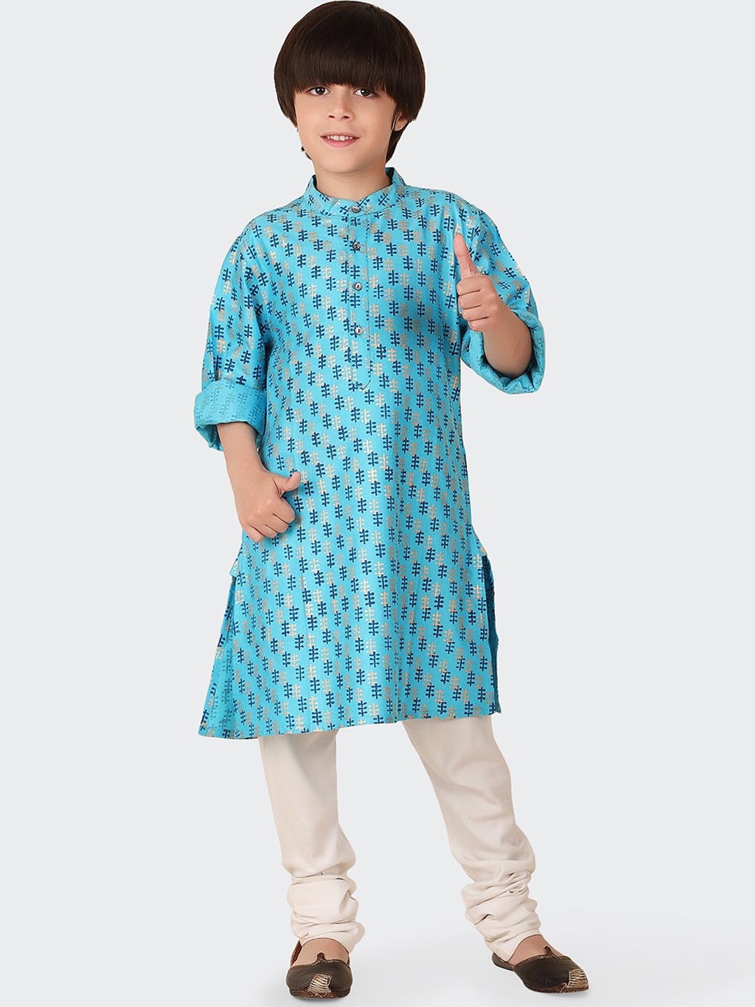 

Fabindia Boys Ethnic Motifs Printed Block Print Kurta, Blue