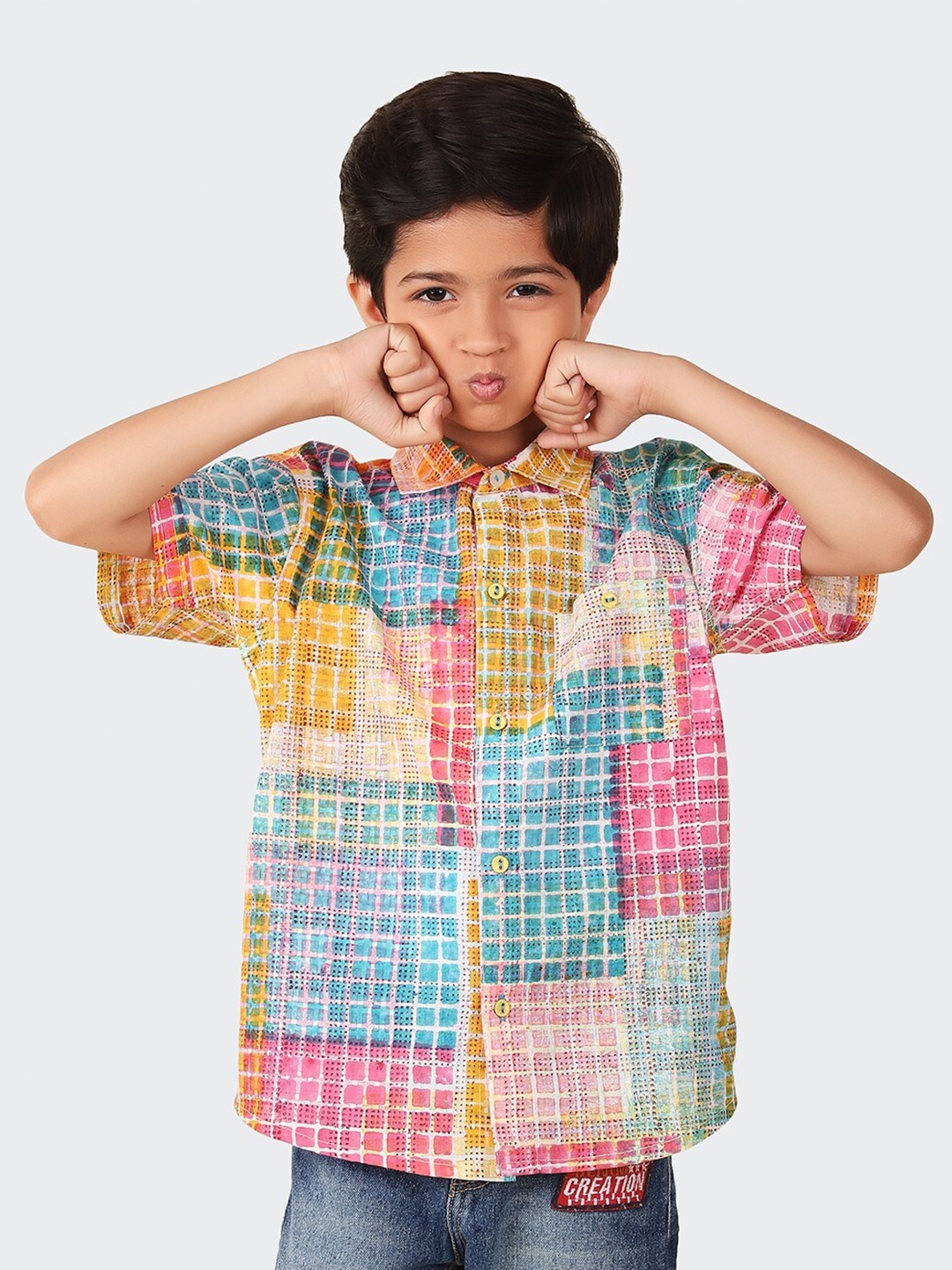 

Fabindia Boys Checked Spread Collar Cotton Casual Shirt, Pink