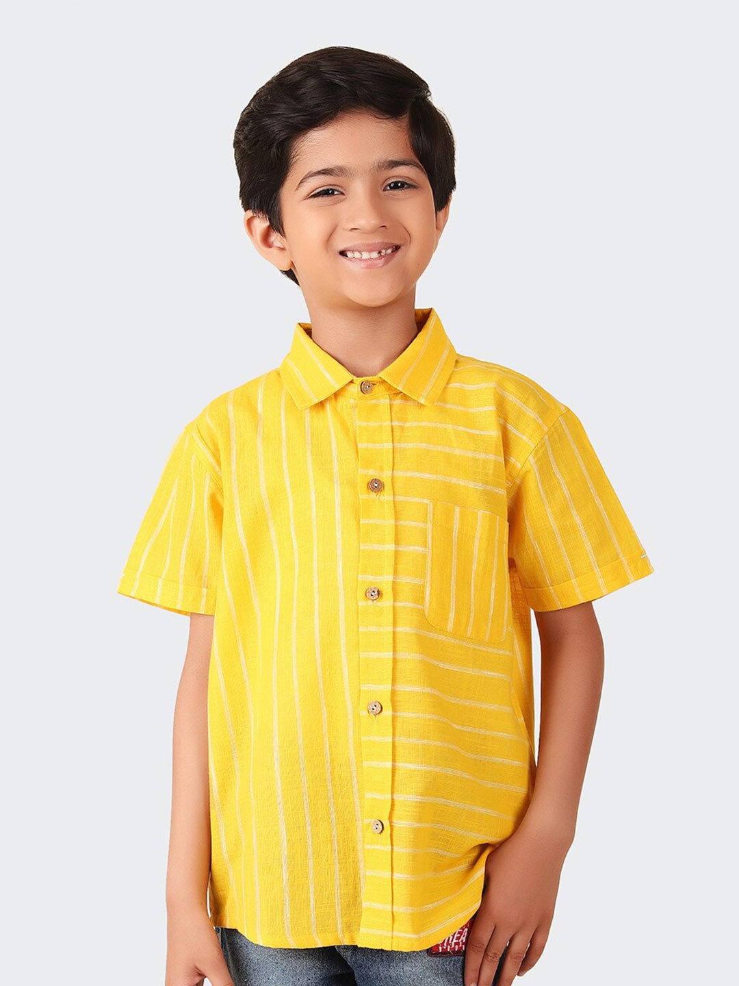 

Fabindia Boys Striped Cotton Casual Shirt, Yellow