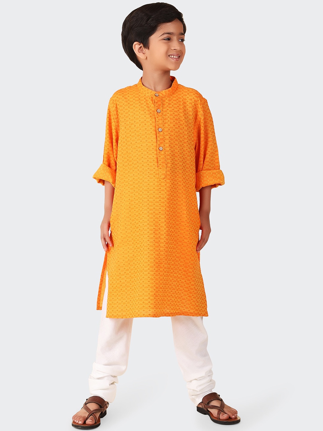 

Fabindia Boys Ethnic Motifs Woven Design Cotton Kurta, Mustard