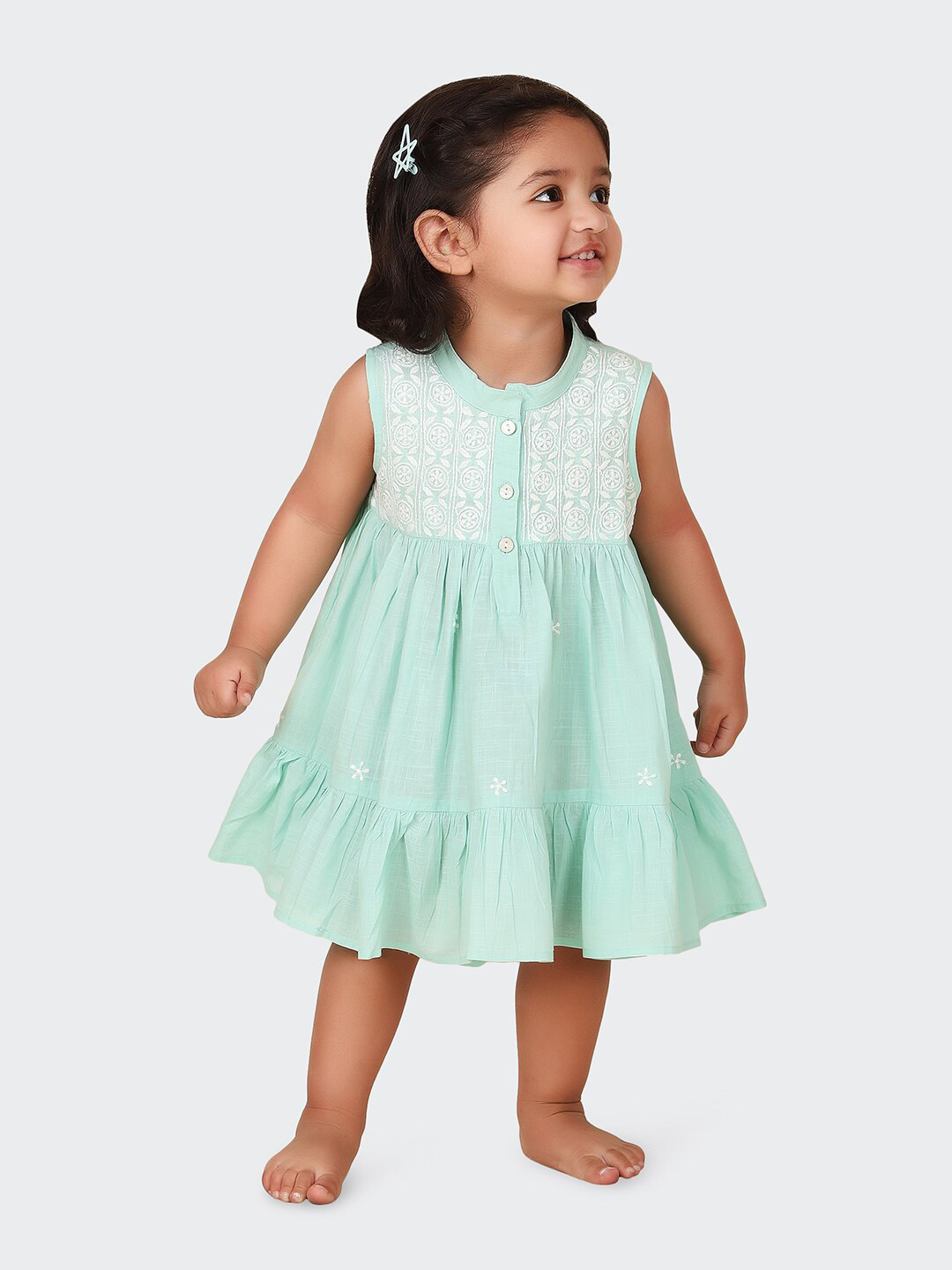 

Fabindia Infant Girls Floral Embroidered Cotton Fit & Flare Dress, Blue