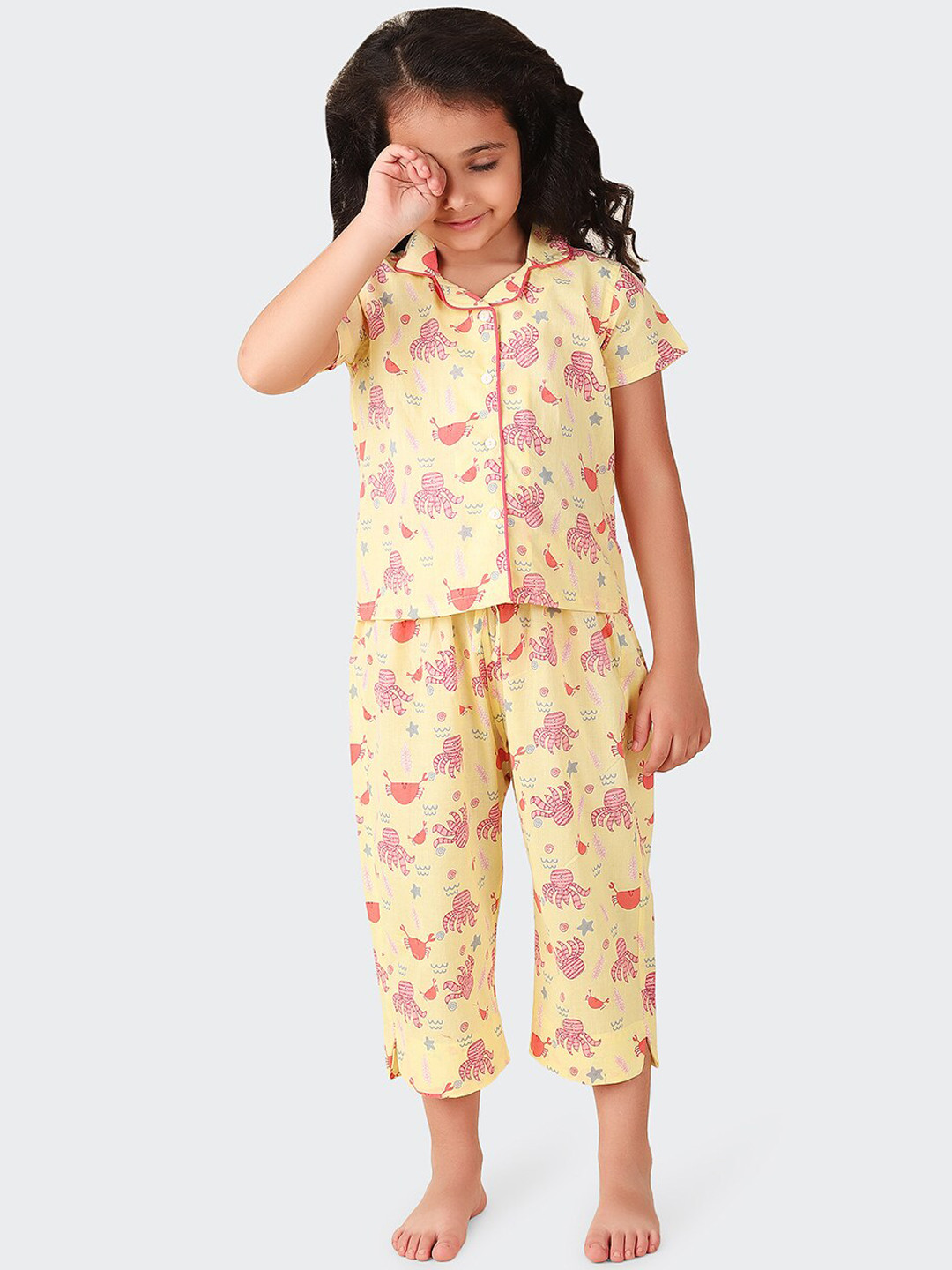 

Fabindia Girls Conversational Printed Pure Cotton Night Suit, Yellow