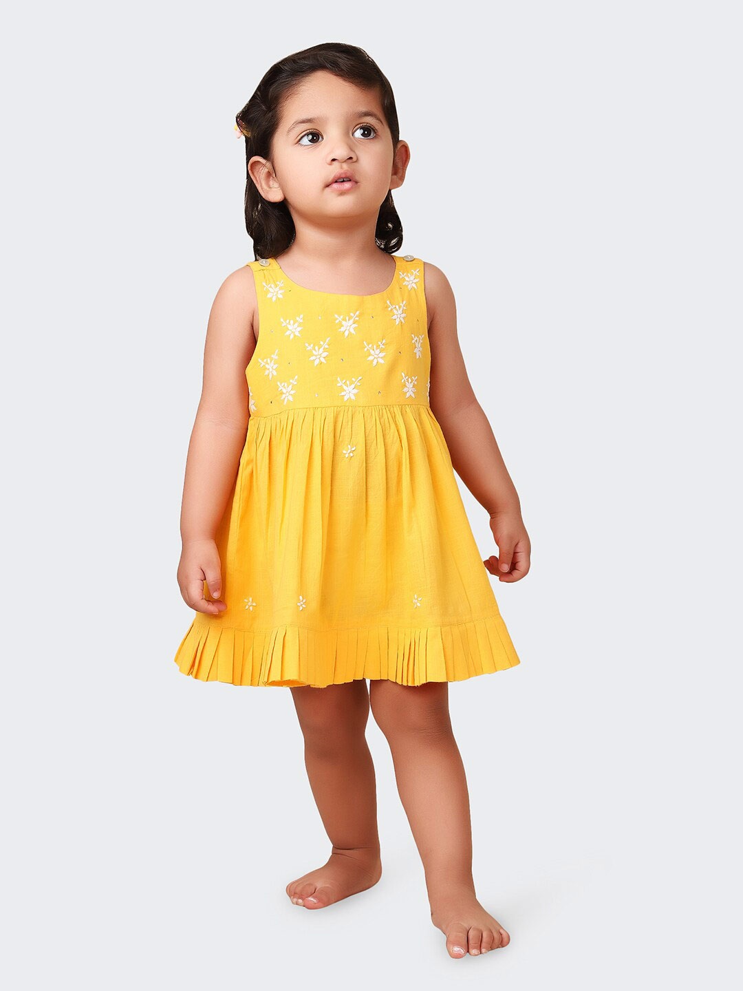 

Fabindia Infant Girls Floral Embroidered Cotton Fit & Flare Dress, Yellow