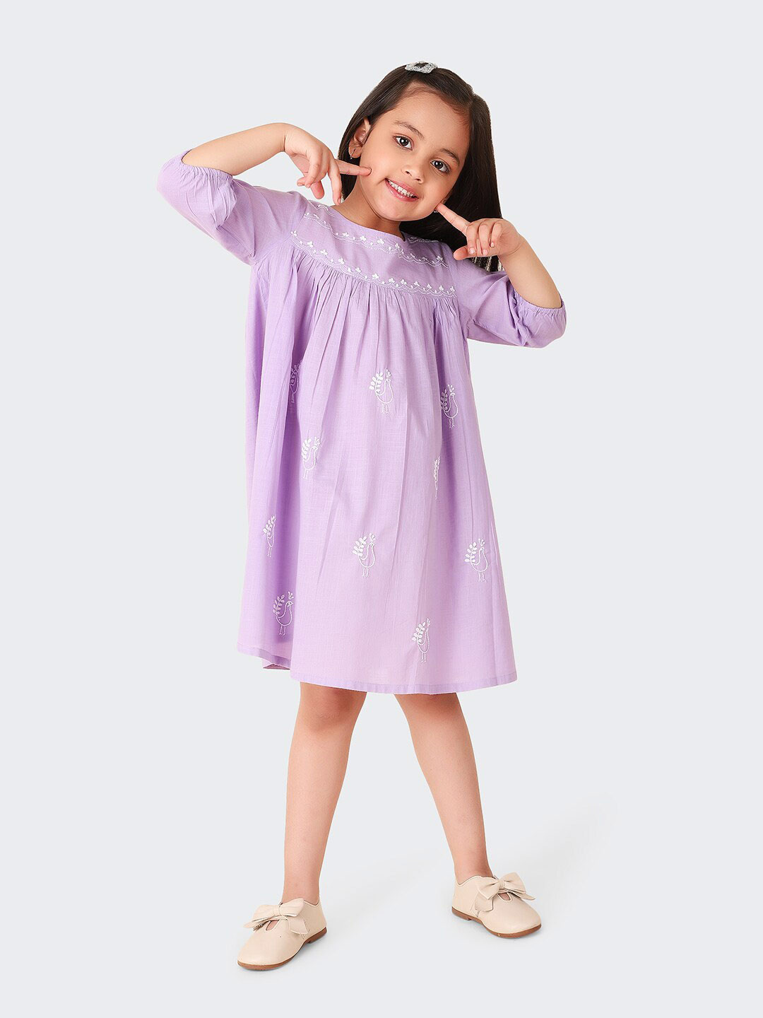 

Fabindia Girls Floral Embroidered Cotton Empire Dress, Lavender